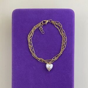 💛 Classic Gold Plated Faux Pearl Heart Bracelet | Soft Romance